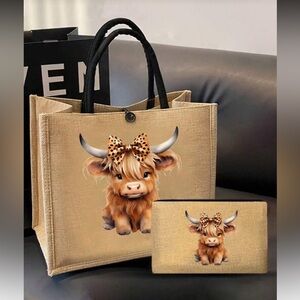 New Highland Cow tote bag with small pouch bag included